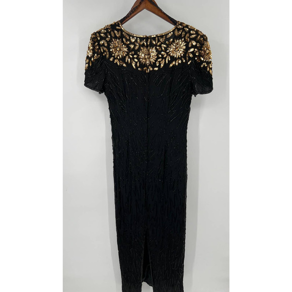 Stenay Vintage black and gold sequin 100% silk long cocktail dress size 10 - Picture 5 of 7